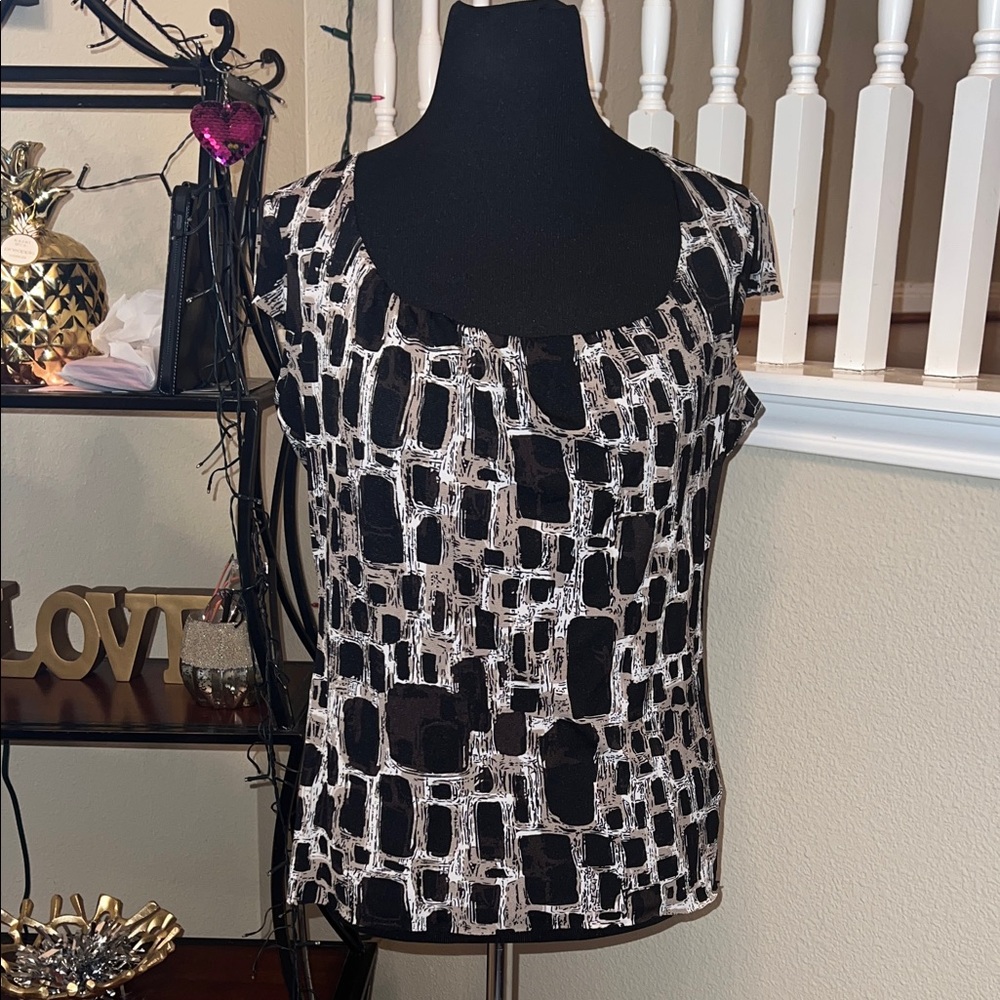 Worthington Black and Cream Patterned Tank Top